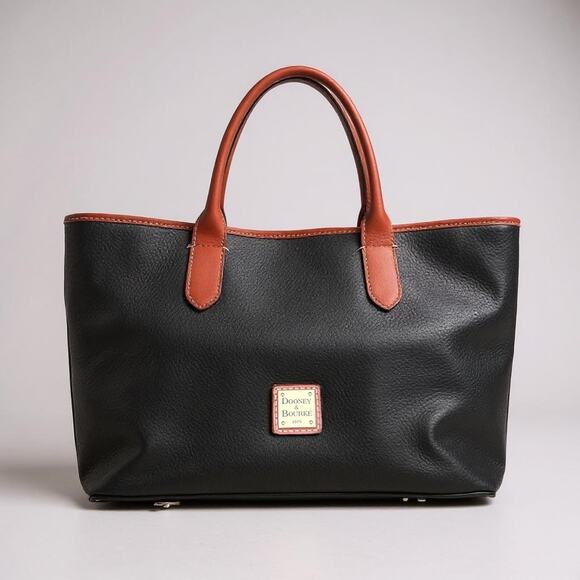 Vintage Dooney & Bourke Black Pebbled Leather Tote Bag with Red Trim - Picture 1 of 12